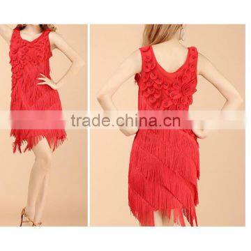 Fashion Show Flower Tassel Vest Latin Dance Wear Dress for Lady