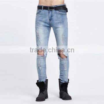 Korea Style Men Ripped Jeans Washed Ankle Destroyed Pants photo-3