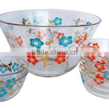 heat resistant round glass bowl set with decal logo