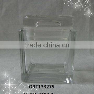 Cubic glass candle holder with lid