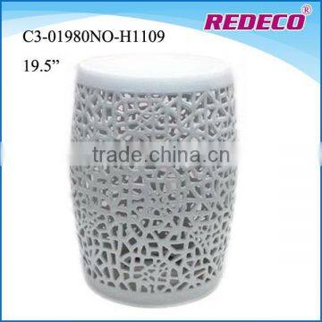 Modern White Embossed Ceramic Garden Seat