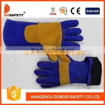 DDSAFETY 2017 Blue Reinforced Cow Split Welder Gloves With Full Jerey Lining