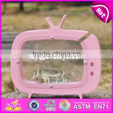 New Design TV Shape Girls Lovely Wooden Coin Bank With Logo Customize W02A253 photo-2