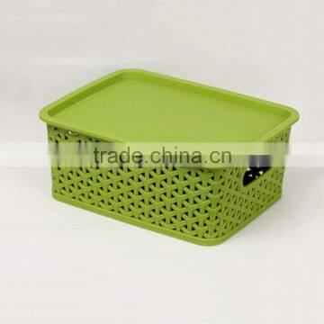 Rattan Laundry Plastic Basket Sundries Storage With Lid & Handle photo-5