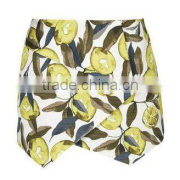 green and yellow lemon print Wrap over cotton skort