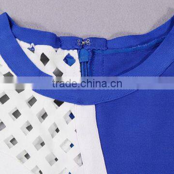 Blue And White Hollow Out Meshes Mid Sleeve Tight Sexy HL Bandage Dress photo-5