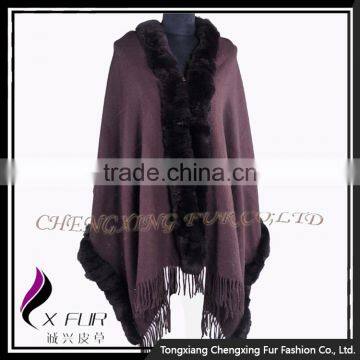 CX-B-P-48B 2016 Ladies Latest Rex Rabbit Fur Trim Shawls and Scarves Pashmina photo-4