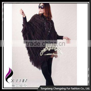 CX-B-37A Fashion Custom Women Sweater Large Rabbit Fur Cape Poncho Shawl photo-2
