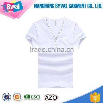 China Factory Latest Style 180 Grams Short Sleeve Round Neck Cotton Black Men Blank Zip T-Shirt photo-6