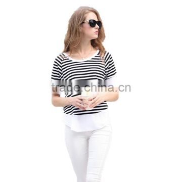 Summer simple latest fashion women Black and white striped lady shirt chiffon fabric chiffon blouse