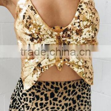 Runwaylover 5264 hot sale ladies sexy strap sequine sexy crop top