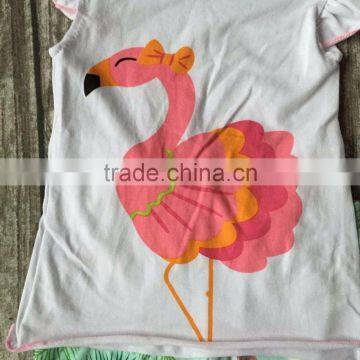 New Girls Outfit Flamingo Set White Coral Mint Kids Boutique Short Sets Ruffles Cotton Girls Clothing Matching With Accessories photo-2