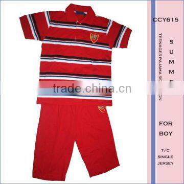 Little boys summer designs pijamas custom print strip cotton knitted kids boy's pajamas set