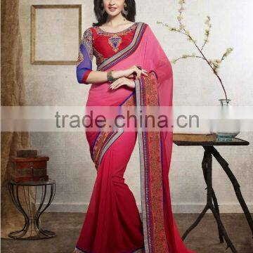Terrific Full Dark Pink Color Saree With Nicce Bordered Season In Style Designer Sarees