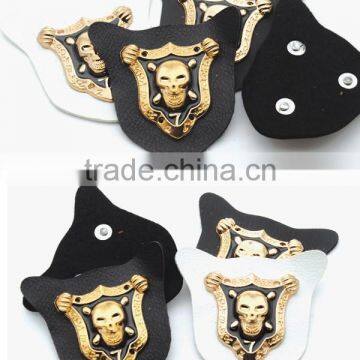 Black/white PU Sew on Leather Label Patches Metal Alloy Skull Badges Cloth Labels for Jeans Jacket PLB-019 photo-4