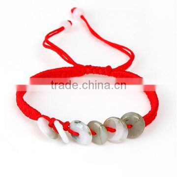 Green Round Polyester & Jade Kabbalah Red String Braided Friendship Bracelets