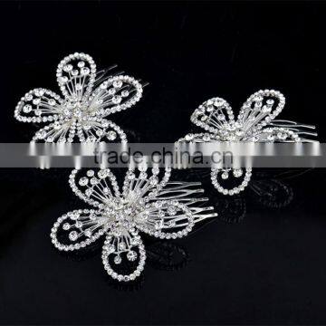 3pieces/lot Hollow Flowers Rhinestones Hair Combs Bridal Accessories