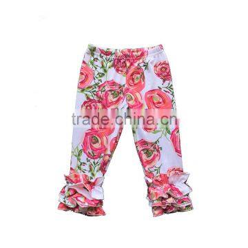 Cheap wholesale baby warm fall icing ruffle pants children kids casual cotton wear girls rose print long capri pants