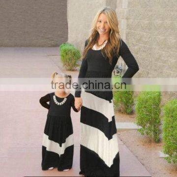 Mommy and Me Cotton Dress White Black Stripes Collocation Dress