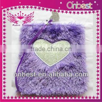 high quality notebookEmbroider heart customized plush notebook,purple plush notebooks