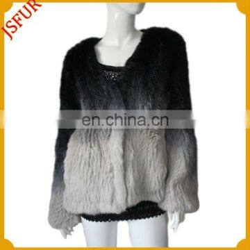 2014 Women's fashion gradient color rabbit knitted russian fur coats