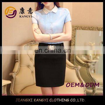 summer new women casual shirt light color blue
