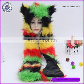 Small Oder Qty Wholesale Russian Style Women Faux Fur Hooded Scarf Animal Hat photo-2