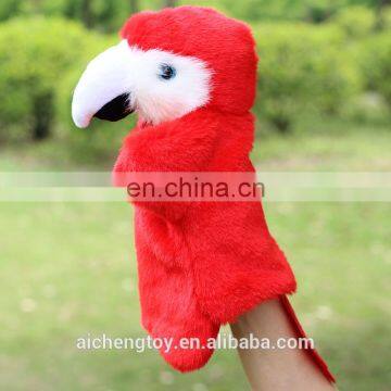 cute red parrot plush stuffed toys kids clam hand puppets