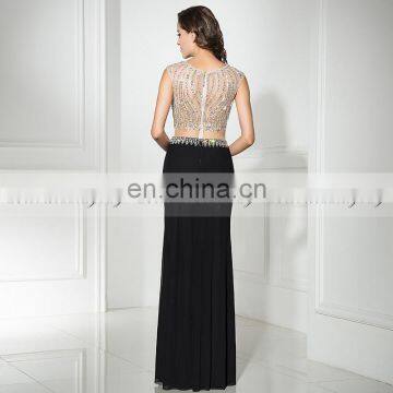 New Fashion Two-Piece Cap Sleeve Black Mermaid Crystal Beaded Evening Gowns Evening Dresses LX321 photo-4
