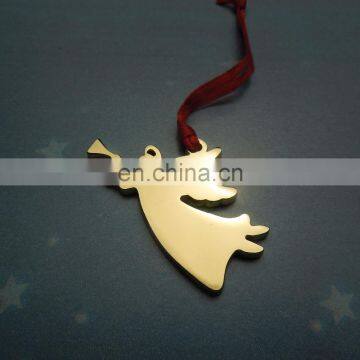 Shiny golden angel design metal decoration for Christmas tree