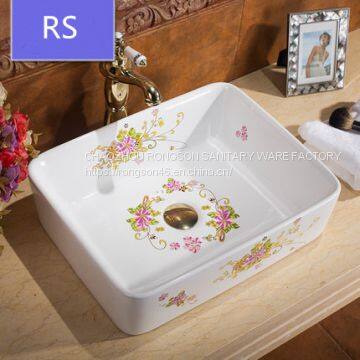 Round Golden Color Ceramic Plated Wash Basin Bathroom photo-4