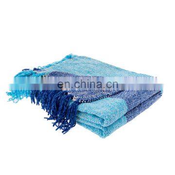 Fashion Soft Ombre Blue 100%Polyester 50''x60'' Throw Blanket With Tassels photo-2