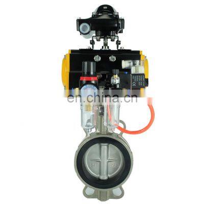 Air Control Wafer Type Butterfly Valve Double Acting Ss304 Pneumatic Distribution Valve Pneumatic Butterfly Valve photo-3