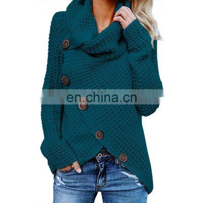 Custom OEM Winter Ladies, Heather Gray Buttoned Wrap Turtleneck Women Sweater/ photo-4