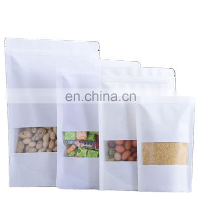 Sale Of Different Size White Kraft Paper Zipper Food Coffee Tea Stand Up Bag Pouch With Clear Window