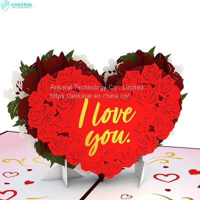 Red Rose Heart 3D Folding Card Most Beautiful Valentine’s Day Gift Card for Lovers