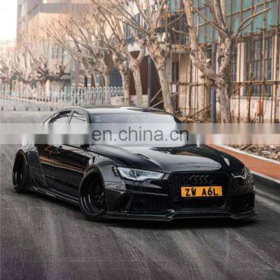Runde Perfect Fitment For Audi A6 S6 RS6 Upgrade Carbon Fiber Wide Body Kit Front Bumper Lip Wide Wheel Eyebrow Spoiler photo-2