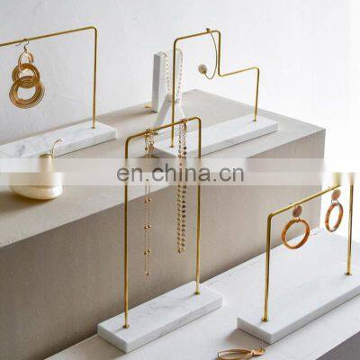 High Quality Bar Metal Marble Jewelry Stand Organizer Keychain Earring Necklace Stone Retail Display Rack photo-2