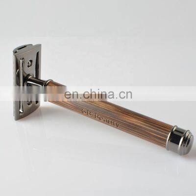 High Quality Bamboo Razor For Men Matte Black Metal Blade Double Edge Safety Razor photo-3