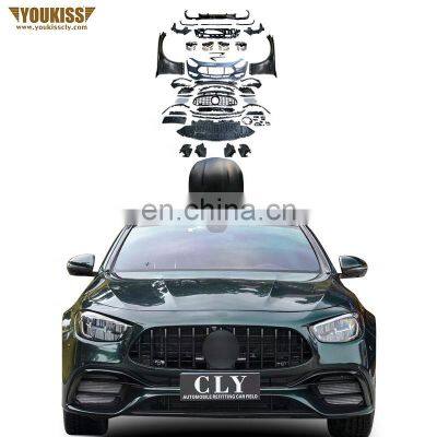 New Arrival Front Rear Car Bumper For 2021 Benz W 213 Upgrade E63S Amg Wide-body 1:1 kits Hood Fender Trim Diffuser With Pipes