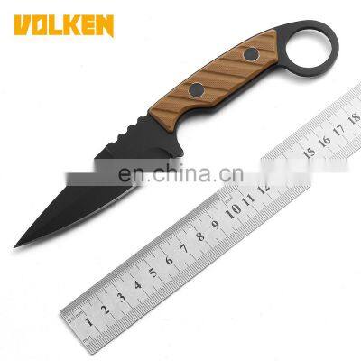 All black blade stainless steel straight knife high quality G10 non-slip handle keychain hunting knife