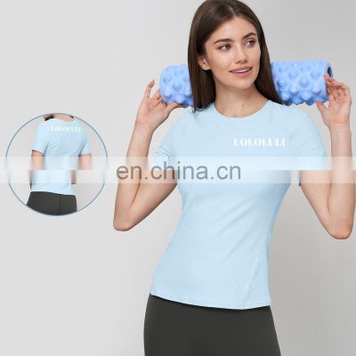 Loose Casual Fitness Sports T Shirts Wholesales Yoga Sportswear Plain Ribbed Short Sleeve Tops