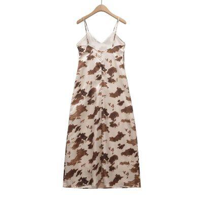 European and American style women's new silk texture V-neck camisole flute dress for women