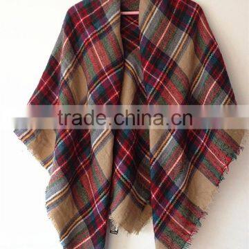 New Winter Plaid Square Tassel Fashion Women Wool Shawl photo-4