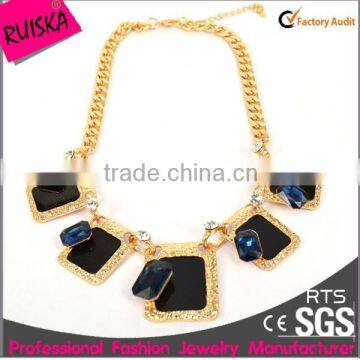 2014 handmade fashion jewelry necklace with gold chain square jet resin