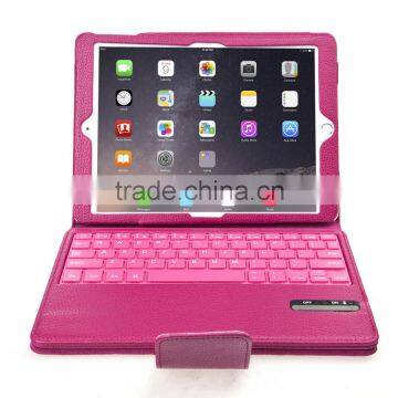 Leather Case Cover with Bluetooth Keyboard for iPad Air 2 Hot Pink