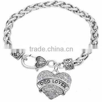 Genuine Austrian Clear Crystal "Dog Lover" Charm Chain Link Bracelet