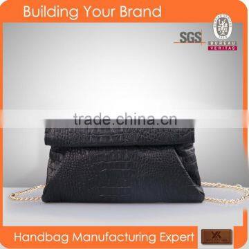 3354 SGS Test Passed Top selling Lastest design PU Litche texture Black ladies purse with chain shoulder strap