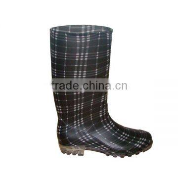 women plaid print knee high boots waterproof shoes durable working overshoes