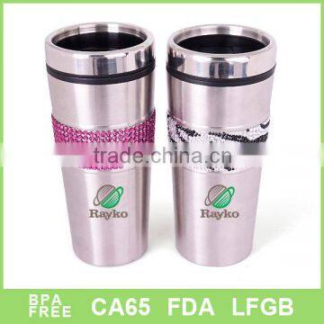 travel mug with stainless steel outer and plastic inner